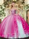 Fuchsia Sweetheart Neckline Beading and Ruffles Sweet 16 Dress Sleeveless Lace Up