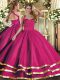 Hot Pink Lace Up 15th Birthday Dress Ruffled Layers Sleeveless Floor Length