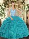 Popular Beading and Ruffles Quinceanera Gown Teal Lace Up Sleeveless Floor Length