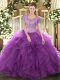 Ball Gowns Quinceanera Gown Eggplant Purple Scoop Tulle Sleeveless Floor Length Clasp Handle