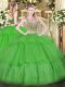 Scoop Sleeveless Tulle Ball Gown Prom Dress Beading and Ruffled Layers Lace Up
