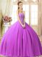 Classical Lilac Sleeveless Tulle Lace Up Quinceanera Gowns for Military Ball and Sweet 16 and Quinceanera