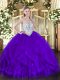 Comfortable Floor Length Purple 15 Quinceanera Dress Scoop Sleeveless Zipper