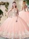 Extravagant Peach Vestidos de Quinceanera Prom and Party and Military Ball and Sweet 16 and Quinceanera with Beading and Appliques Scoop Sleeveless Backless