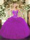 Glittering Floor Length Fuchsia Quinceanera Dresses Organza Sleeveless Beading and Ruffles