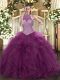 Burgundy Sleeveless Beading Floor Length 15th Birthday Dress