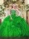 Attractive Green Organza Lace Up Strapless Sleeveless Floor Length Quince Ball Gowns Beading and Ruffles