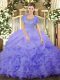Eye-catching Floor Length Lavender Sweet 16 Dress Scoop Sleeveless Clasp Handle