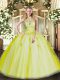 Yellow Green Halter Top Lace Up Appliques Quinceanera Dress Sleeveless