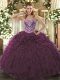 Fine Sleeveless Floor Length Beading and Ruffled Layers Lace Up Quinceanera Gowns with Burgundy