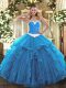 Low Price Baby Blue Sleeveless Appliques and Ruffles Floor Length Sweet 16 Dress