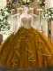 Flirting Sweetheart Sleeveless Quinceanera Gowns Floor Length Beading and Ruffles Brown Tulle