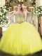 Dazzling Sweetheart Sleeveless Sweet 16 Dresses Floor Length Beading Yellow Tulle