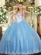 Adorable Aqua Blue Sleeveless Tulle Lace Up Quinceanera Gown for Military Ball and Sweet 16 and Quinceanera