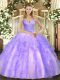 Pretty Lavender Sleeveless Beading and Ruffles Floor Length Quinceanera Gowns