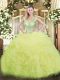 Yellow Green Sleeveless Floor Length Beading and Ruffles and Pick Ups Lace Up Quinceanera Gown