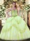 Beauteous Yellow Green Sleeveless Tulle Lace Up Vestidos de Quinceanera for Sweet 16 and Quinceanera
