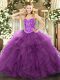 Purple Lace Up Quince Ball Gowns Beading and Ruffles Sleeveless Floor Length