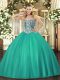 Turquoise Lace Up 15th Birthday Dress Beading Sleeveless Floor Length