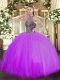 Pretty Floor Length Lace Up Ball Gown Prom Dress Lilac for Military Ball and Sweet 16 and Quinceanera with Beading