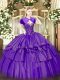 Ideal Purple Organza and Taffeta Lace Up Sweet 16 Dresses Sleeveless Floor Length Beading and Ruffled Layers