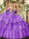 Lavender Straps Lace Up Beading and Ruffled Layers 15 Quinceanera Dress Sleeveless