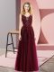 Attractive Burgundy Tulle Backless Square Sleeveless Floor Length Homecoming Dress Beading and Appliques