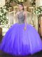 Modest Tulle Halter Top Sleeveless Lace Up Beading Sweet 16 Dress in Lavender