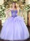 Fashionable Lavender Ball Gowns Sweetheart Sleeveless Organza Floor Length Lace Up Beading Quinceanera Dresses