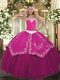 Nice Fuchsia Lace Up Sweetheart Appliques and Embroidery Ball Gown Prom Dress Satin and Tulle Sleeveless