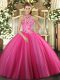 Delicate Floor Length Ball Gowns Sleeveless Hot Pink 15 Quinceanera Dress Lace Up