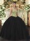 Tulle Sweetheart Sleeveless Lace Up Beading Sweet 16 Dresses in Black