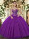 Purple Ball Gowns Tulle Sweetheart Sleeveless Beading Floor Length Lace Up Quinceanera Gowns