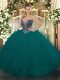Lovely Teal Sweetheart Lace Up Beading and Ruffles Quinceanera Gowns Sleeveless