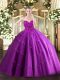 Fuchsia Ball Gowns Beading Ball Gown Prom Dress Lace Up Tulle Sleeveless Floor Length