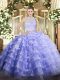 Fashionable Two Pieces 15 Quinceanera Dress Lavender Scoop Tulle Sleeveless Floor Length Zipper