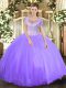 Cheap Sleeveless Tulle Floor Length Clasp Handle Sweet 16 Dresses in Lavender with Beading