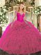 Floor Length Fuchsia Quinceanera Gowns Scoop Long Sleeves Lace Up