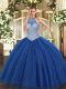Beauteous Royal Blue Sleeveless Floor Length Beading Lace Up Sweet 16 Quinceanera Dress