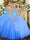 Hot Selling Sleeveless Lace Up Floor Length Embroidery Ball Gown Prom Dress