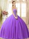 Eggplant Purple Lace Up Sweetheart Beading Quinceanera Gown Tulle Sleeveless