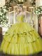 Hot Sale Yellow Sleeveless Beading and Ruffled Layers Floor Length Sweet 16 Dress