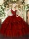 Wine Red Zipper Straps Beading and Ruffled Layers Sweet 16 Dresses Organza Sleeveless