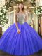 Blue Off The Shoulder Lace Up Beading Quinceanera Dresses Sleeveless