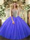Blue Off The Shoulder Lace Up Beading Quinceanera Dresses Sleeveless
