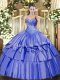 Amazing Blue Lace Up Sweetheart Beading and Ruffled Layers Vestidos de Quinceanera Organza and Taffeta Sleeveless