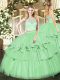 Apple Green Zipper Scoop Lace and Ruffled Layers Quinceanera Dresses Organza Sleeveless