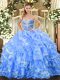 Superior Floor Length Ball Gowns Sleeveless Baby Blue Quinceanera Dresses Lace Up
