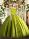 Olive Green Off The Shoulder Zipper Appliques Quinceanera Gown Short Sleeves