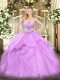 Lavender Ball Gowns Sweetheart Sleeveless Tulle Floor Length Lace Up Beading and Ruffles Quinceanera Dresses